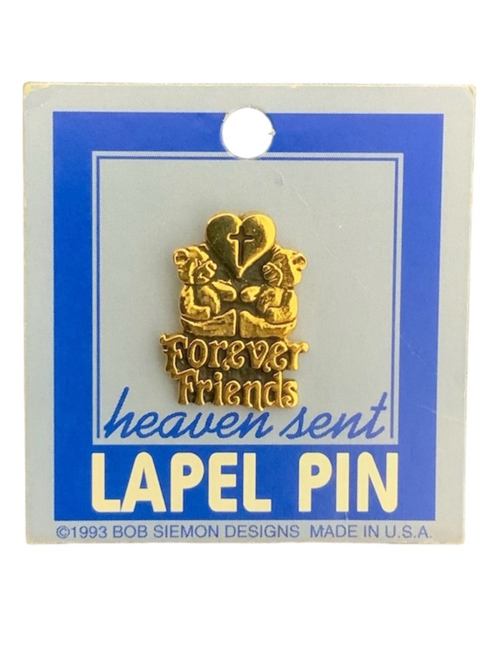 Forever Friends 1993 Heaven Sent Lapel Pin Bob Siemon Designs Vintage Gold Tone